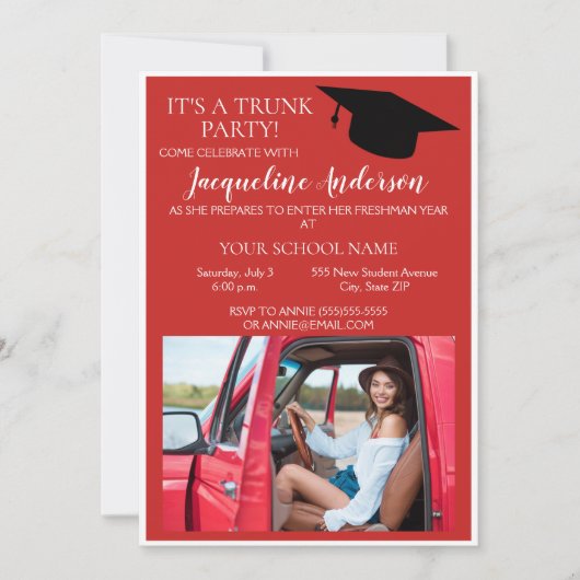 Red White Photo College Trunk Party Kaart (Voorkant)