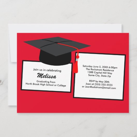 Red White Photo Modern Afstuderen Party Kaart (Achterkant)