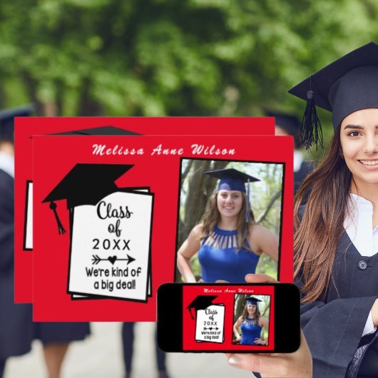 Red White Photo Modern Afstuderen Party Kaart