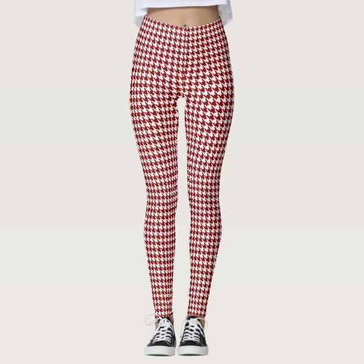 Red White Pied de Poule Houndstooth Leggings (Voorkant)
