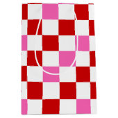 Red White Pink Checkered Pattern Design  Medium Cadeauzakje (Voorkant)