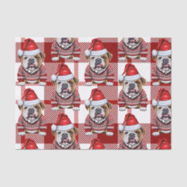 Red White Plaid Bulldog Kerstvakantie Tissuepapier