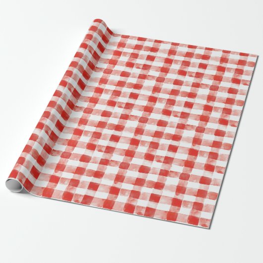 Red White Plaid Stripes Birthday Cadeaupapier (Uitgerold)
