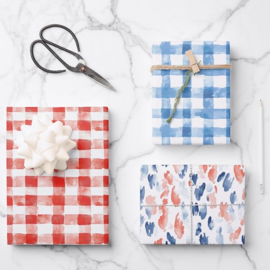Red White Plaid Stripes Birthday Inpakpapier Vel (Voorkant)