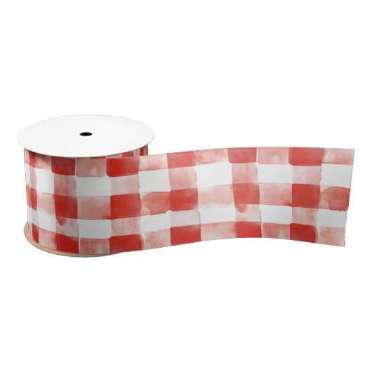 Red White Plaid Stripes Birthday Satijnen Lint (Spoel)