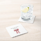 Red White Plaid Stripes Bow Birthday Kartonnen Onderzetters (Insitu)