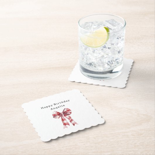 Red White Plaid Stripes Bow Birthday Kartonnen Onderzetters (Insitu)