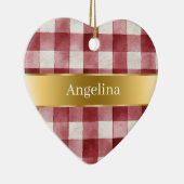 Red White Plaid Stripes Gold Ribbon Christmas Keramisch Ornament (Rechts)