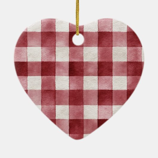Red White Plaid Stripes Gold Ribbon Christmas Keramisch Ornament (Achterkant)