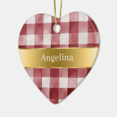 Red White Plaid Stripes Gold Ribbon Christmas Keramisch Ornament (Links)