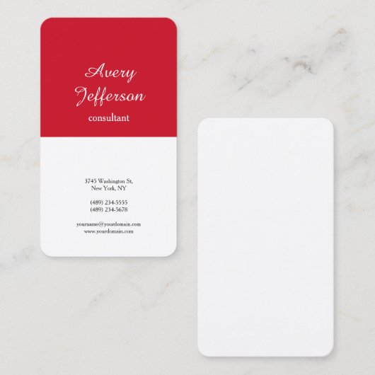 Red White Plain Modern Minimal Professional Visitekaartje (Voorkant / Achterkant)
