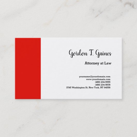Red White Plain Professional Attorney Visitekaartje (Voorkant)