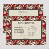 Red White Poinsettia Christmas POT LUCK Supper Kaart (Voorkant / Achterkant)