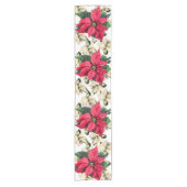 Red & White Poinsettia Holiday Table Runner Korte Tafelloper (Voorkant)