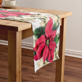 Red & White Poinsettia Holiday Table Runner Korte Tafelloper