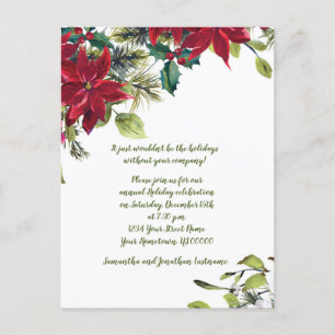 Red & White Poinsettia Holly kerstparty Uitnodiging Briefkaart