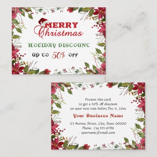Red White Poinsettia Lijst Vakantie Korting (Voorkant / Achterkant)