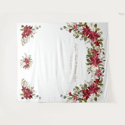 Red White Poinsettia Weddenschap Foto Booth Backdr Wandkleed (Voorkant (horizontaal))