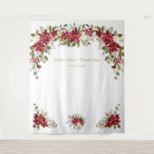 Red White Poinsettia Weddenschap Foto Booth Backdr Wandkleed (Voorkant)