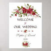Red White Poinsettia Weddenschap Welkomstteken Poster (Voorkant)