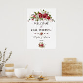 Red White Poinsettia Weddenschap Welkomstteken Poster (Keuken)