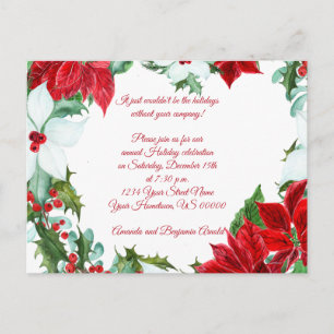 Red White Poinsettias Holly Berries Holiday Party Briefkaart