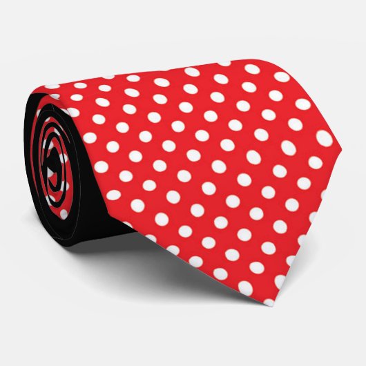 Red White Polka Dot met Black Knot Contrast Stropdas (Opgerold)