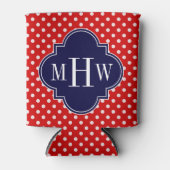 Red White Polka Dot Navy Quatrefoil 3 Monogram Blikjeskoeler (Voorkant)