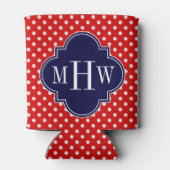 Red White Polka Dot Navy Quatrefoil 3 Monogram Blikjeskoeler (Achterkant)