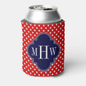 Red White Polka Dot Navy Quatrefoil 3 Monogram Blikjeskoeler (Blikje Achterkant)