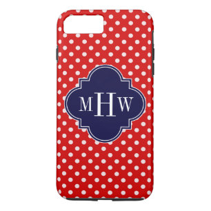 Red White Polka Dot Navy Quatrefoil 3 Monogram Case-Mate iPhone Case