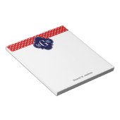 Red White Polka Dot Navy Quatrefoil 3 Monogram Notitieblok (Schuin)