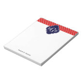 Red White Polka Dot Navy Quatrefoil 3 Monogram Notitieblok (Linkerzijde)