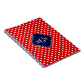 Red White Polka Dot Navy Quatrefoil 3 Monogram Notitieboek (Rechterzijde)