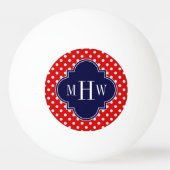 Red White Polka Dot Navy Quatrefoil 3 Monogram Pingpongbal (Achterkant)