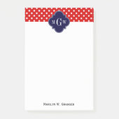 Red White Polka Dot Navy Quatrefoil 3 Monogram Post-it® Notes (Voorkant)