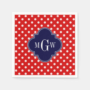 Red White Polka Dot Navy Quatrefoil 3 Monogram Servet
