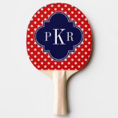 Red White Polka Dot Navy Quatrefoil 3 Monogram Tafeltennisbatje (Achterkant)