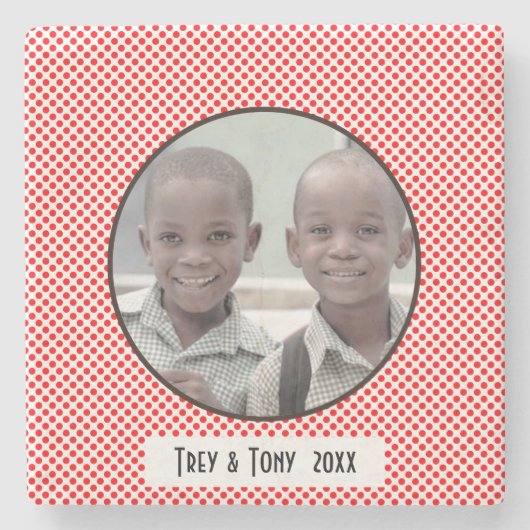 Red White Polka Dot Photo Lijst Stenen Onderzetter (Voorkant)