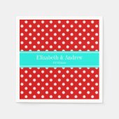 Red White Polka Dots Bright Aqua Name Monogram Servetten (Voorkant)