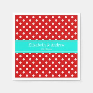 Red White Polka Dots Bright Aqua Name Monogram Servetten