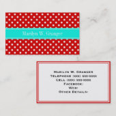 Red White Polka Dots Bright Aqua Name Monogram Visitekaartje (Voorkant / Achterkant)