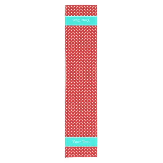 Red White Polka Dots Bright Aqua Ribbon Monogram Korte Tafelloper (Voorkant)