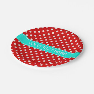 Red White Polka Dots Bright Aqua Ribbon Monogram Papieren Bordje