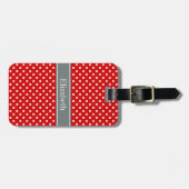 Red White Polka Dots Charcoal Ribbon Monogram Bagagelabel (Voorkant horizontaal)