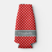 Red White Polka Dots Charcoal Ribbon Monogram Flesjeskoeler (Voorkant)