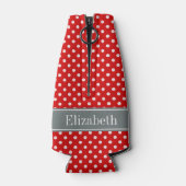 Red White Polka Dots Charcoal Ribbon Monogram Flesjeskoeler (Achterkant)