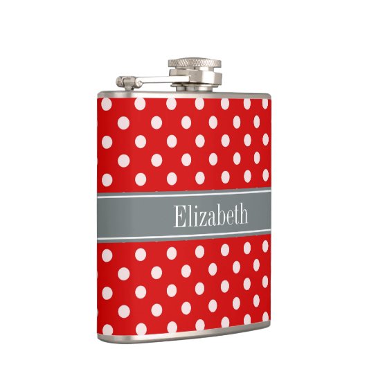 Red White Polka Dots Charcoal Ribbon Monogram Heupfles (Rechts)
