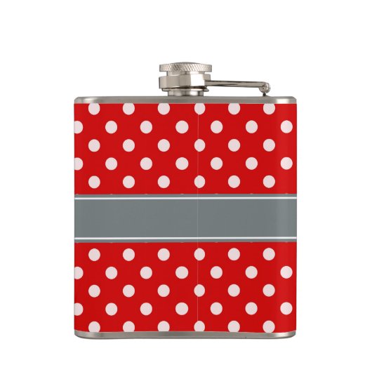 Red White Polka Dots Charcoal Ribbon Monogram Heupfles (Achterkant)
