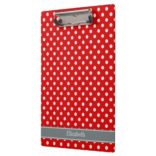 Red White Polka Dots Charcoal Ribbon Monogram Klembord (Links)